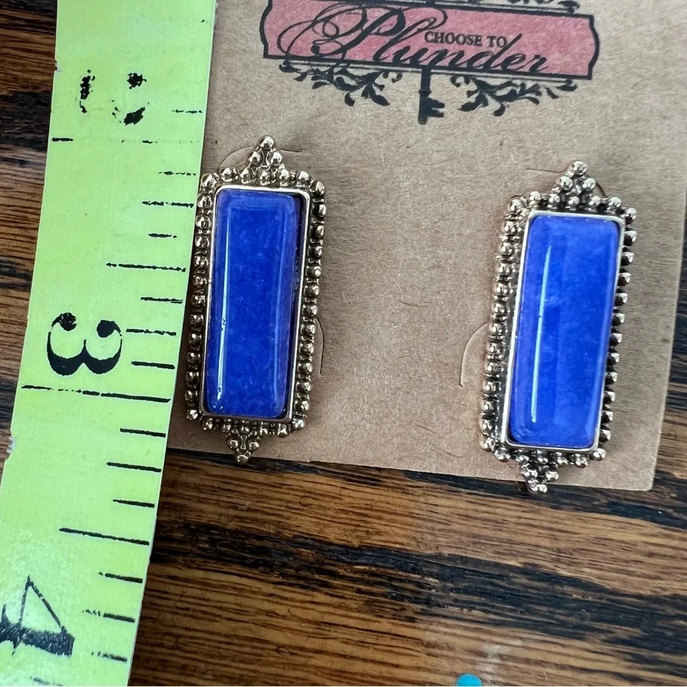 Plunder | Jewelry | Choose To Plunder Blue Rectangle Earrings Gold New ...